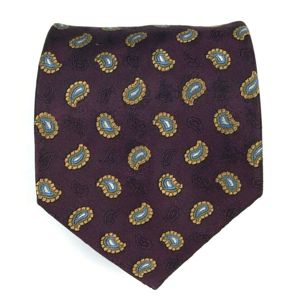 Jos A. Bank Men's Tie 100% Silk Handmade Purple Gold Paisley Elegant Necktie 60"